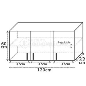 Alacena Organizador Cocina Armada 120cm - 3 Puertas - Estante Regulable