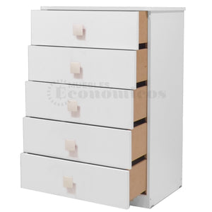 Cajonera Chifonier de Melamina Blanca - 5 Cajones Infantil Juvenil